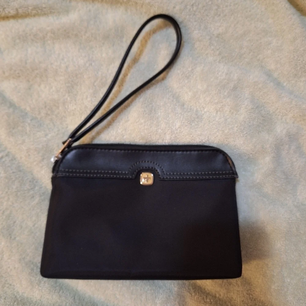 Black Wristlet Clutch Striped Interior